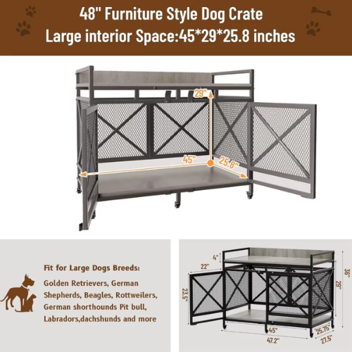 Heavy Duty Wheeled Dog Crate Furniture