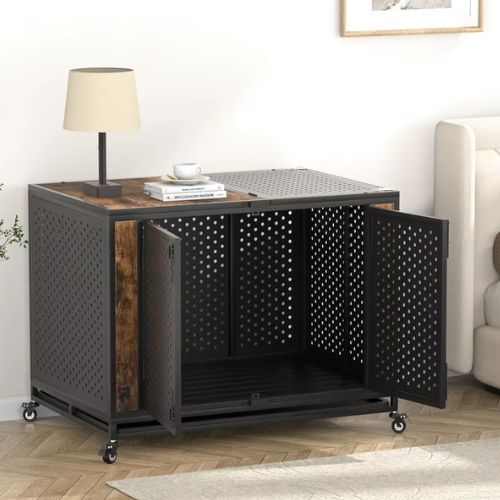 Heavy Duty Dog Crate Furniture for Extra Large Dogs, Enclosed Design with Holes, Indestructible Metal Kennel