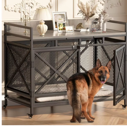 Heavy Duty Large Dog Crate Furniture with wheels, Wooden Dog Kennel