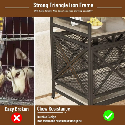 Heavy Duty Large Dog Crate Furniture with wheels, Wooden Dog Kennel