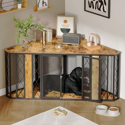 Corner Dog Crate Furniture, Decorative Wood Crate, Heavy Duty Cage