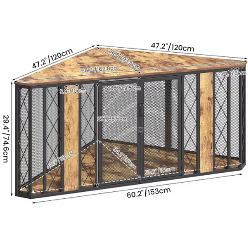 Corner Dog Crate Furniture, Decorative Wood Crate, Heavy Duty Cage