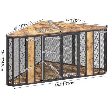 Corner Dog Crate Furniture, Decorative Wood Crate, Heavy Duty Cage