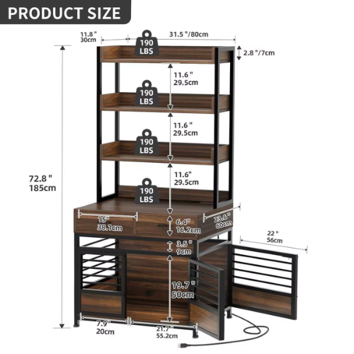 Dog Crate Furniture with Storage Shelves, Drawers & Charging Station